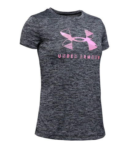 Under Armour Big Logo Twist Girl's Short Sleeve Shirt|1351637-001YS,1351637-001YM,1351637-001YL,1351637-001YXL