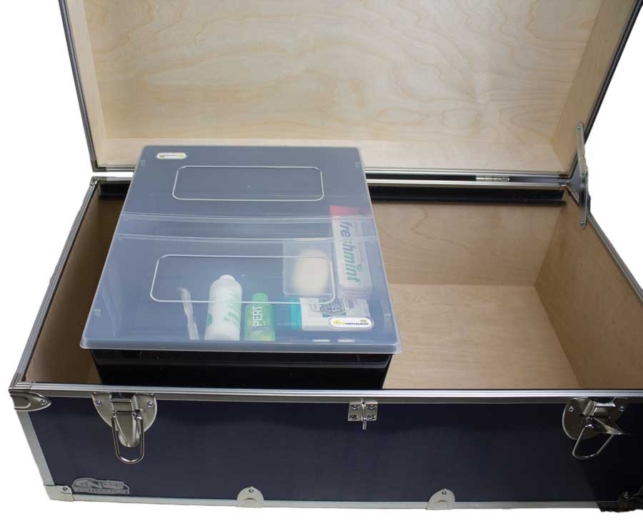 Glide & Go Tray shown inside a C&N Footlockers camp trunk