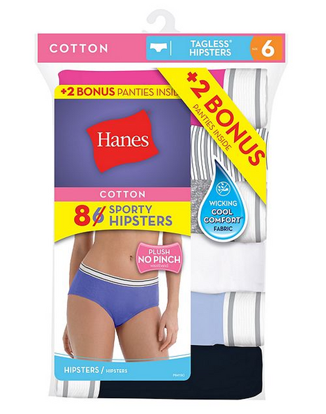 Hanes Women's Cotton Hipster Underwear,, Blue/Pink/Grey Assortment, Size  8.0 742889534176
