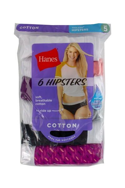 Hanes Panty Hipster 6-Pack Girl Underwear Ribbed Cotton Moisture wicking  Tagless