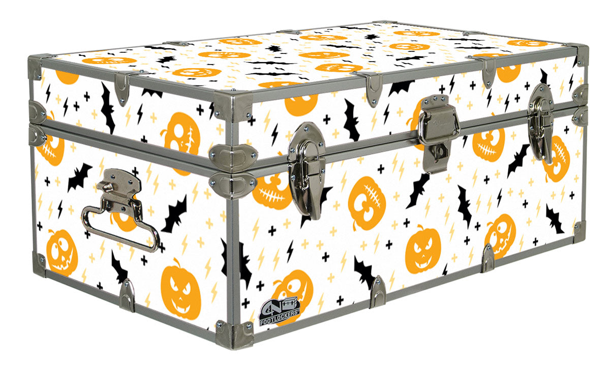 Halloween Decoration Storage Footlocker Trunk - Pumpkins & Bats - 32 x 18 x 13.5 Inches