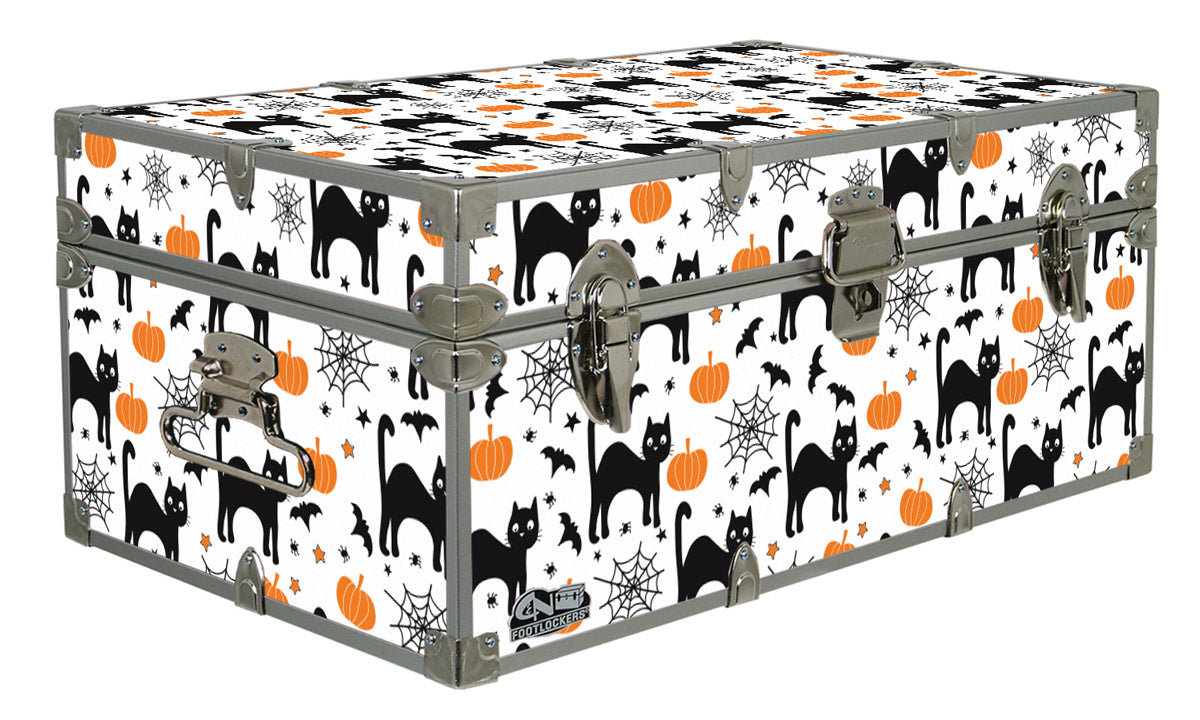 Halloween Decoration Storage Footlocker Trunk - Pumpkins & Cats - 32 x 18 x 13.5 Inches