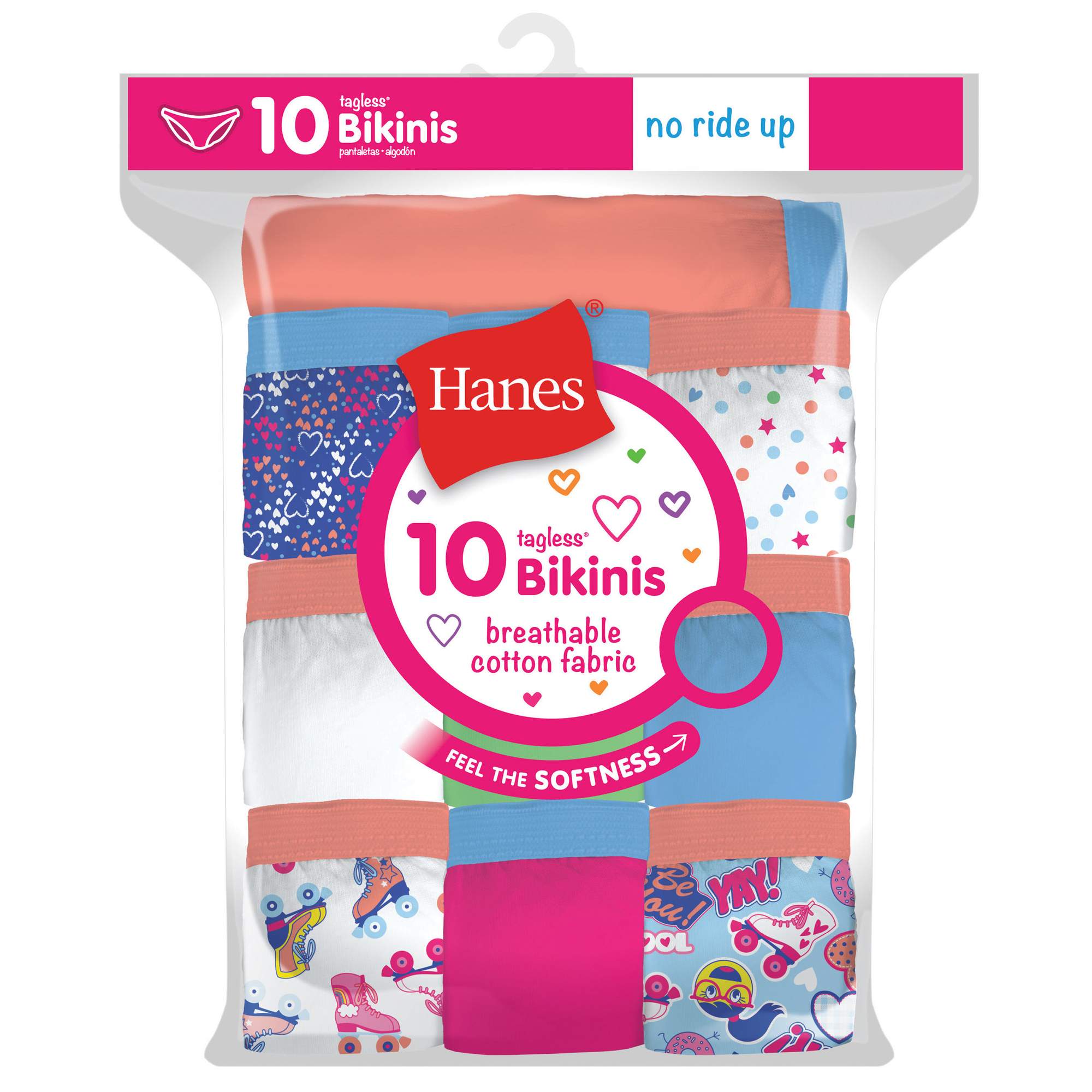 Hanes Girls' Tagless Super Soft Cotton Bikinis, 14 pack, Sizes 6
