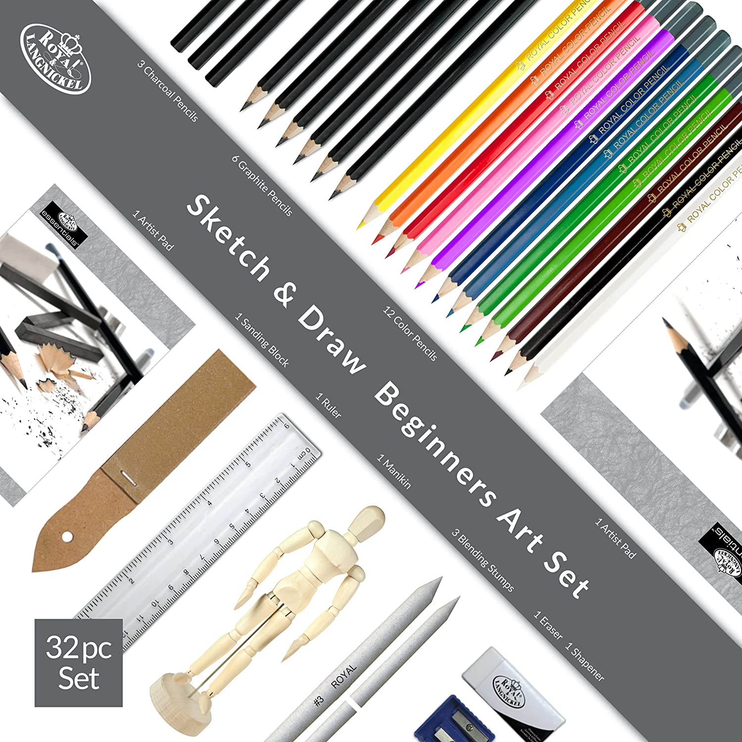 Easy Drawing Set Sketch & Draw Beginners 32-Piece Art Set